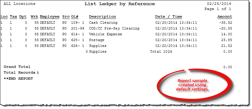 List Ledger by Ref# report